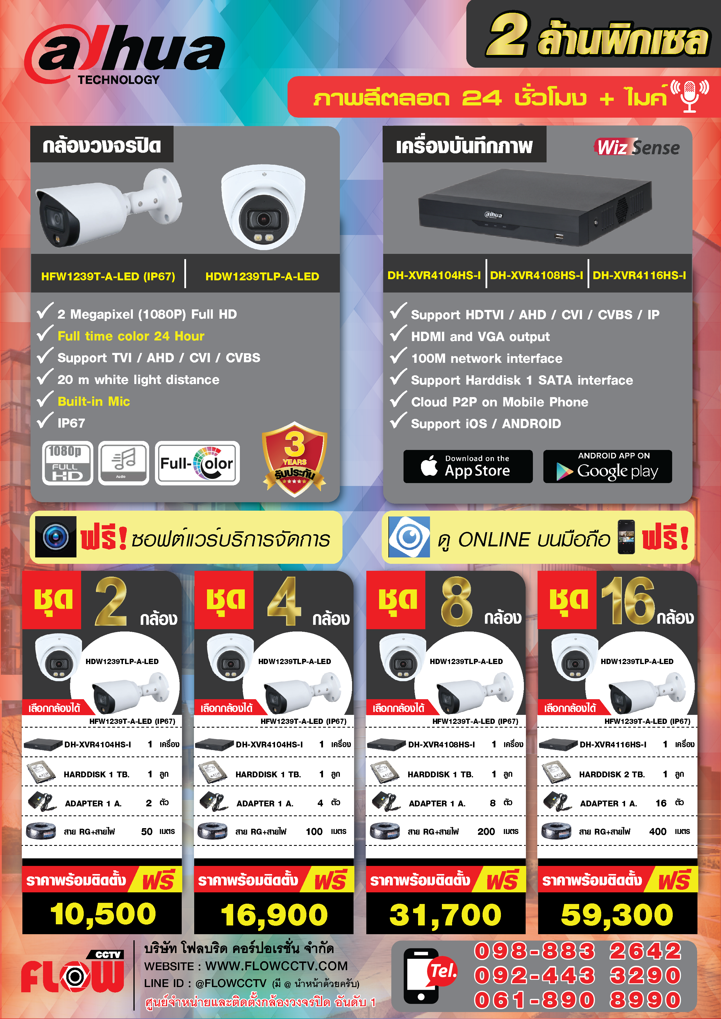 กล้องวงจรปิด cctv 2 ล้านพิกเซล DAHUA FULLCOLOR+Mic Built-in